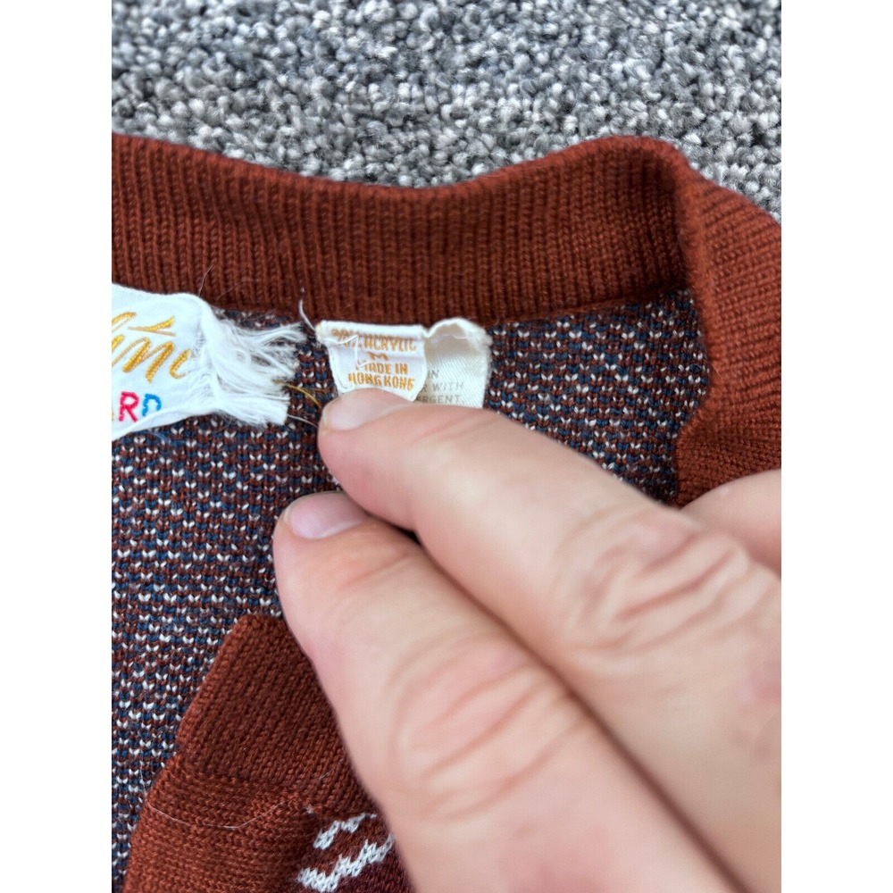 Catalina Jacquard Cardigan Womens M Acrylic Short Sleeve Nordic Vintage Brown - Picture 4 of 8